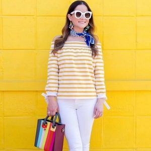 NEW J Crew Striped Off the Shoulder Top, Size XXSmall, Color White/Yellow